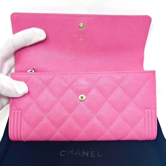 Authentic CHANEL Boy CC Flap Lambskin Wallet Chain Shoulder Crossbody Pink Gold - Picture 10 of 15